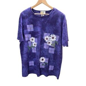 Vintage Copa Cabana Top Women's Size 2X Purple Tie Dye Floral T-shirt